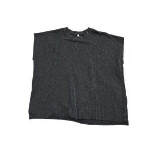 Magic Fit Womens Striped Knit Mock Neck Cap Sleeve Top L XL